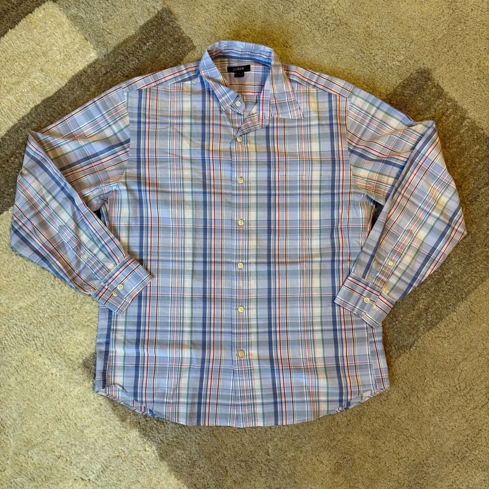 J.Crew Mens Plaid Button Down Shirt Blue Purple Red Long Sleeve Size M - Picture 1 of 8